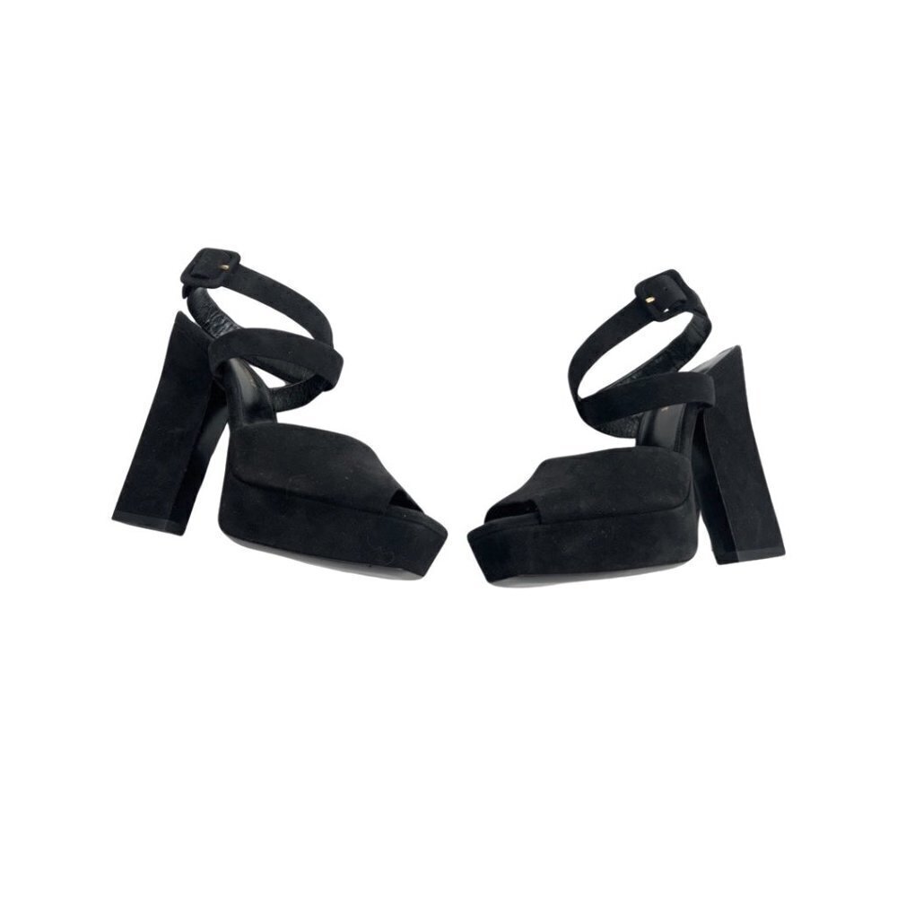 Saint Laurent Black Suede Platform Heels with Wrap Straps